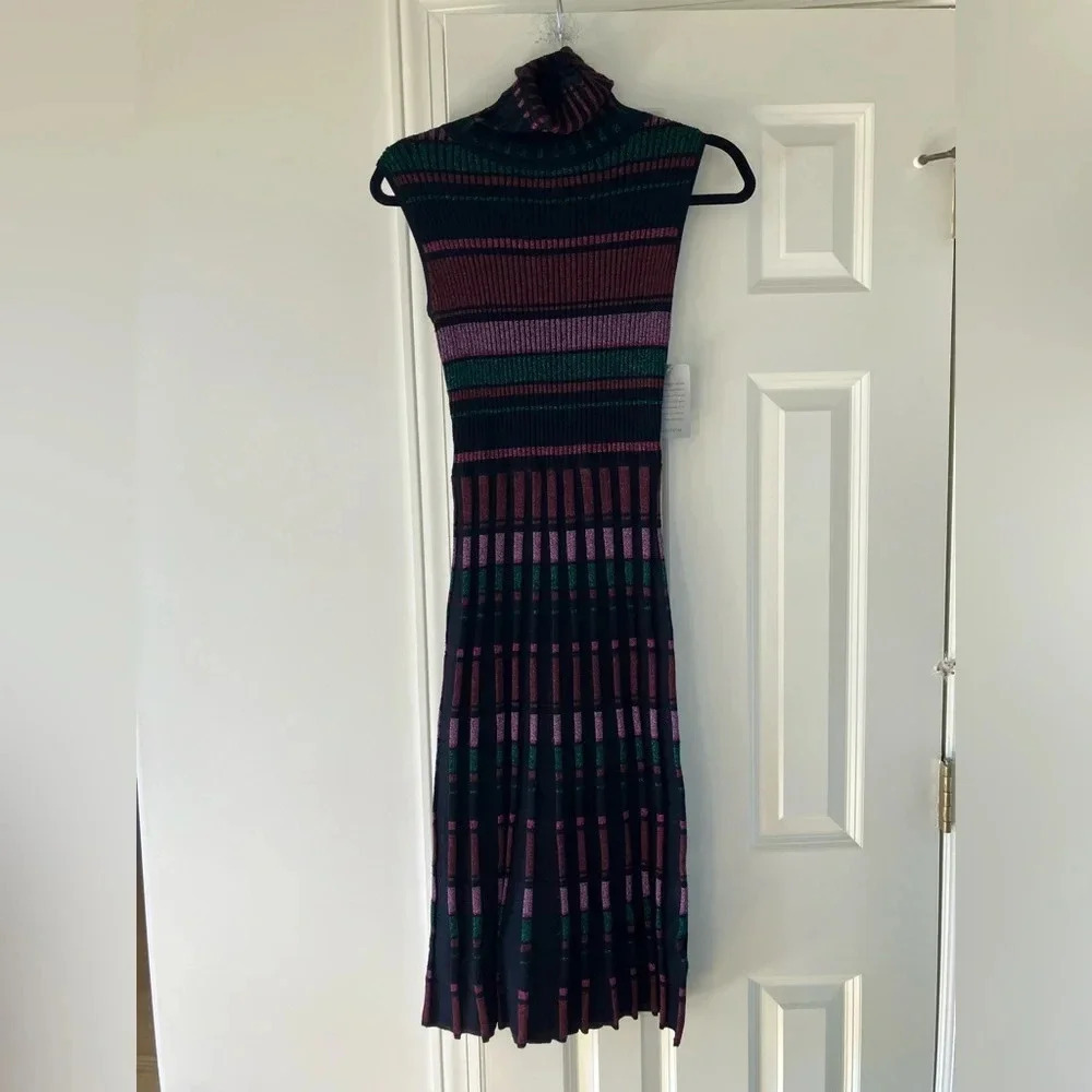 NWT Maggy London Metallic Stripes Mock Neck Midi Sweater Dress (GMA Ginger Zee) - Picture 5 of 11